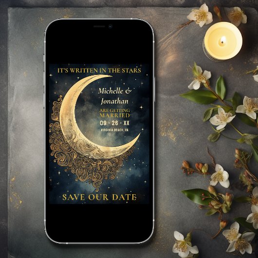 maan, zon en sterren hemelse bruiloft save the date