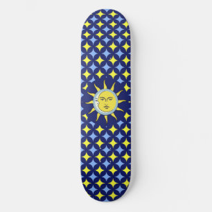 Maan & Zon op Blauw & Geel Sterrenpatroon Persoonlijk Skateboard
