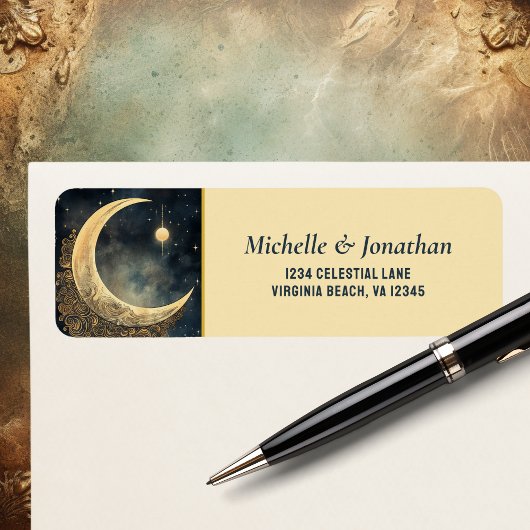 maan, zon, sterren hemelse bruiloft adres etiket