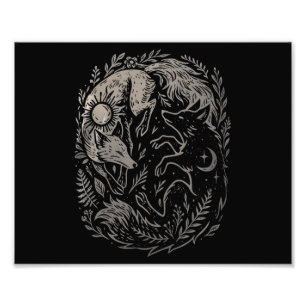 Maan Zon Vossen • Mystieke Bos Yin-Yang Kunst Foto Afdruk