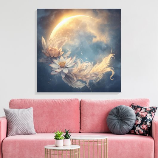 Maanbloem Mandala Boho Wandkunst Canvas Afdruk (Insitu (Woonkamer))