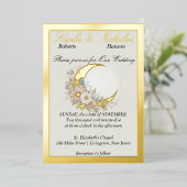 Maanbloem Off White, Brede Goudrand Folie Uitnodiging (Staand Voorkant)