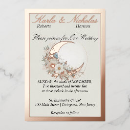 Maanbloem Off White, brede roosgoud band Folie Uitnodiging