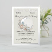 Maanbloem van wit, breed zilver folie uitnodiging (Staand Voorkant)