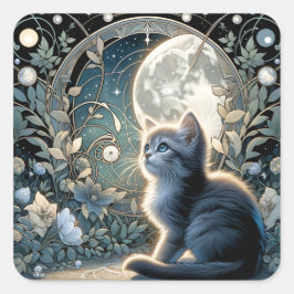 Maanbloesem Art Nouveau Kitten Vierkante Sticker