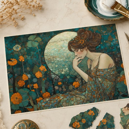 Maanbloesem Vintage Art Nouveau Decoupage Tissuepapier