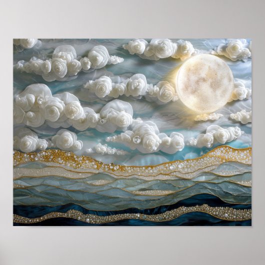 Maanbloesems: Gestructureerde Elegantie Poster (Voorkant)