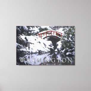 Maanbrug & vijver in de winter   Seattle, Washingt Canvas Afdruk