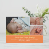 Maand 3 foto oranje geboorteaankondiging baby aankondiging (Staand voorkant)