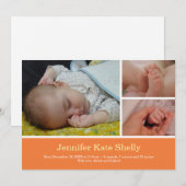 Maand 3 foto oranje geboorteaankondiging baby aankondiging (Voorkant / Achterkant)