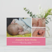 Maand 3 foto roze baby geboorteaankondiging aankondiging (Staand voorkant)