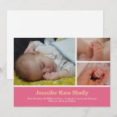 Maand 3 foto roze baby geboorteaankondiging aankondiging (Voorkant / Achterkant)