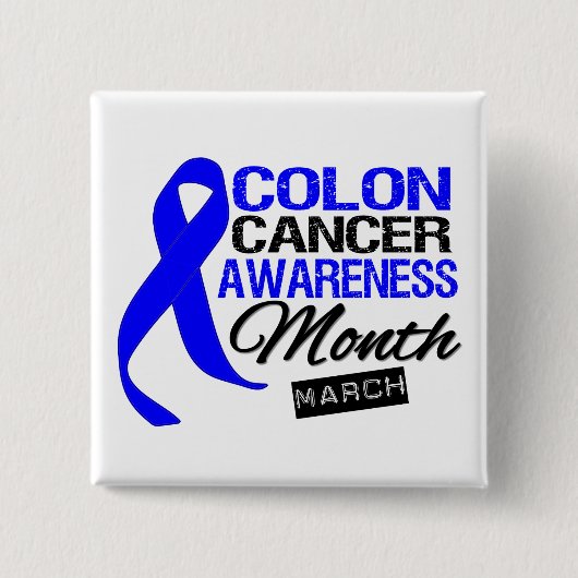 maand blauwe lint-Colon Cancer Awareness Vierkante Button 5,1 Cm (Voorkant)