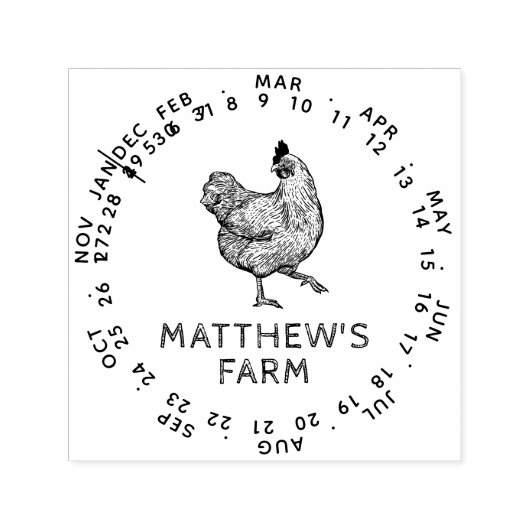 Maand en datum Rustic Chicken Egg Zelfinktende Stempel (Design)