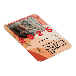 Maand maart Nieuwjaars 2025 Kalender Familie Foto Magneet