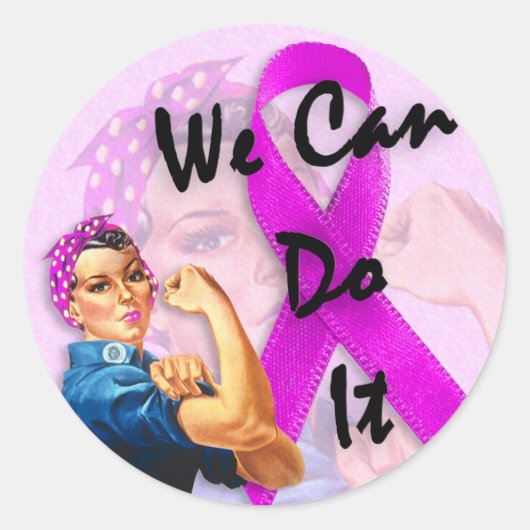 Maand van borstkanker, Rosie de Riveter Ronde Sticker (Voorkant)