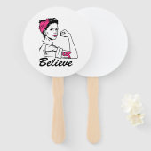 Maand voor borstkanker Vrouwen geloven roze Handwaaier (Voorkant en achterkant)