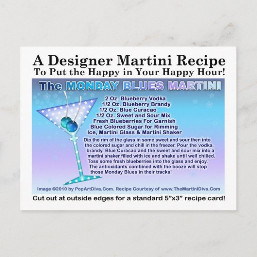 Maandag Blues Martini Recept Briefkaart (Voorkant)
