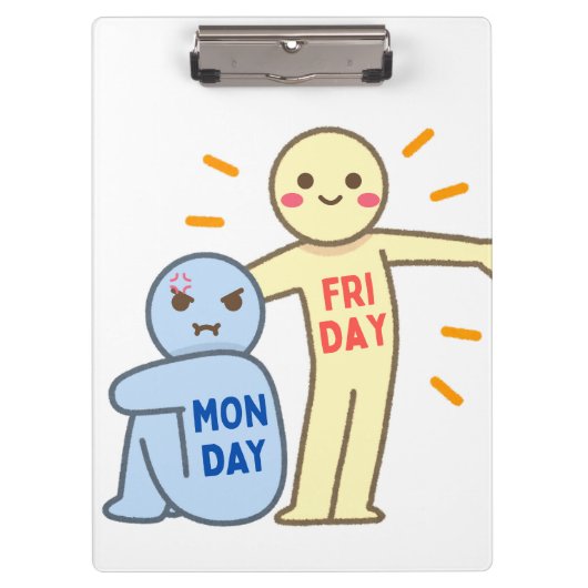 Maandag Blues vs Friday Vibes – Comic Mood Doodles Klembord (Voorkant)