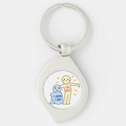 Maandag Blues vs Friday Vibes – Comic Mood Doodles Sleutelhanger (Voorkant)