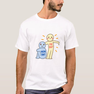 Maandag Blues vs Friday Vibes – Comic Mood Doodles T-shirt