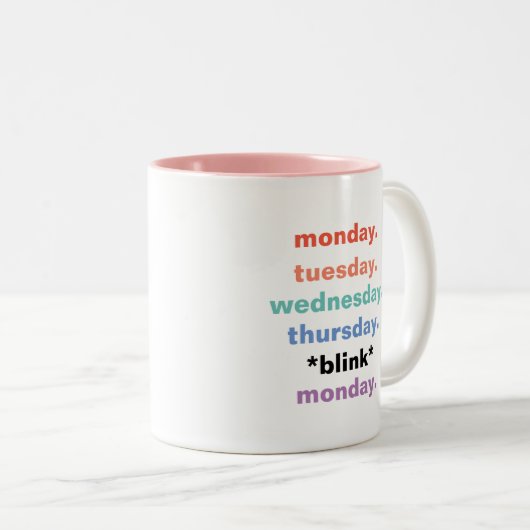 Maandag Dinsdag Weekdagen Funny Humor Tweekleurige Koffiemok (Voorkant rechts)