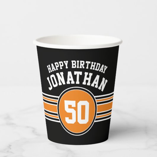 Maandag feestelijke staven en leeftijd - Oranje zw Papieren Bekers (Voorkant)