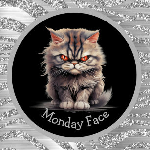 Maandag Gezicht of Jouw tekst Angry Grey Cat Mok