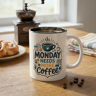 Maandag heeft meer koffie nodig Grappig werk kanto Tweekleurige Koffiemok