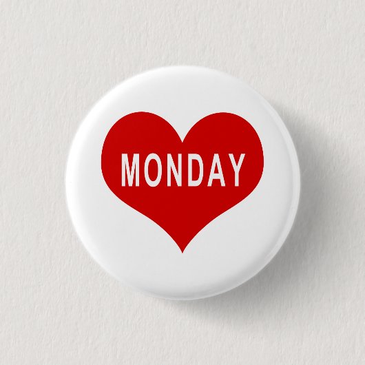 MAANDAG Rode Liefdeshart Ronde Button 3,2 Cm (Voorkant)