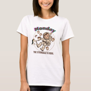 Maandag Ruimte Strijd Astronaut Koffie & Puppy T-shirt