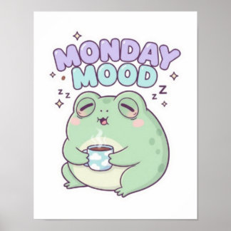 Maandag stemming kikker poster Schattige slaperige