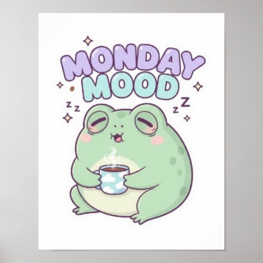 Maandag stemming kikker poster Schattige slaperige (Voorkant)