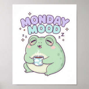 Maandag stemming kikker poster Schattige slaperige