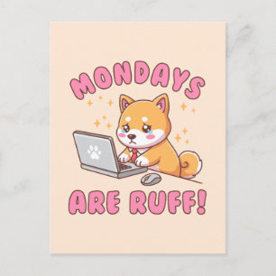 Maandagen zijn hard - Kawaii Shiba Inu Hond Kantoo Briefkaart