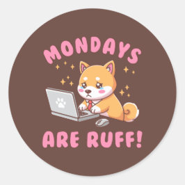 Maandagen zijn hard - Kawaii Shiba Inu Hond Kantoo Ronde Sticker