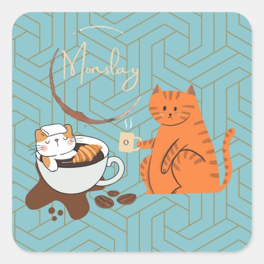 Maandagkatten Vierkante Sticker (Voorkant)
