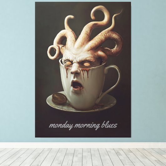 Maandagochtend blues cafeïne niveau waarschuwing 2 canvas afdruk (Insitu (Houten vloer))