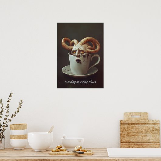 Maandagochtend blues cafeïne niveau waarschuwing 3 poster (Keuken)