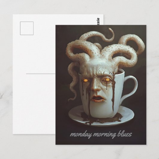 Maandagochtend blues cafeïne niveau waarschuwing 4 briefkaart (Voorkant / Achterkant)