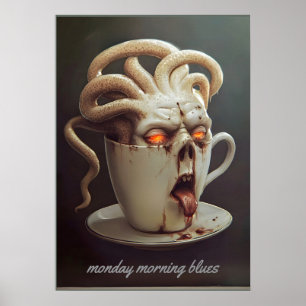 Maandagochtend blues cafeïne niveau waarschuwing poster