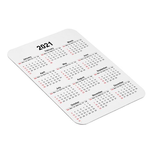 Maandelijks 2021 kalendermagneet magneet (Rechterzijde)