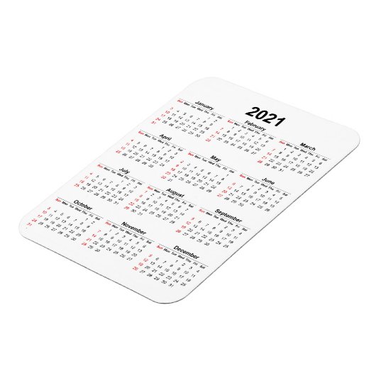 Maandelijks 2021 kalendermagneet magneet (Linkerzijde)