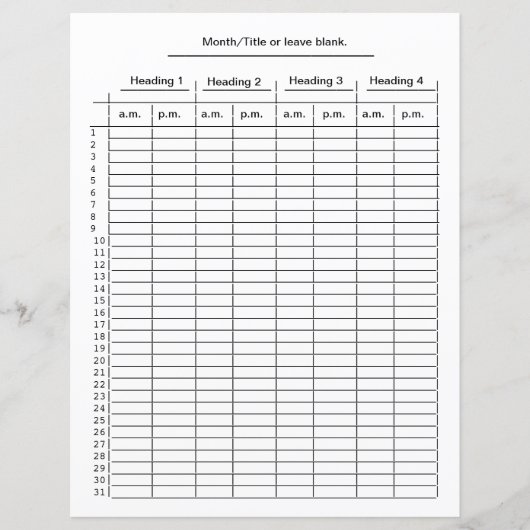 Maandelijks 4 kolomschema voor omslagen per minuut (Voorkant)