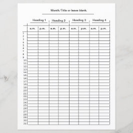 Maandelijks 4 kolomschema voor omslagen per minuut