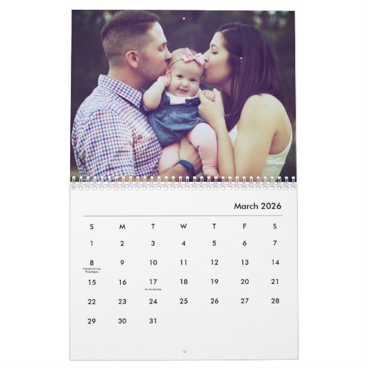 Maandelijks gepersonaliseerde multi foto's familie kalender (Mar 2026)