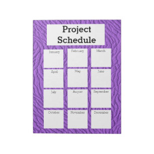Maandelijks projectschema paarse afdruknotities notitieblok
