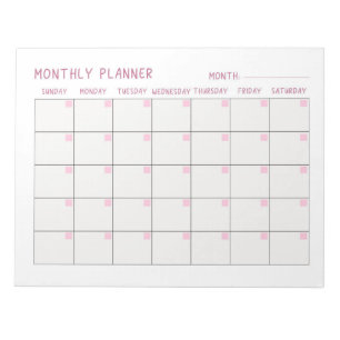 Maandelijks roze en witte lijstanner notitieblok