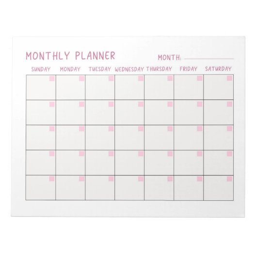 Maandelijks roze en witte lijstanner notitieblok (Voorkant)