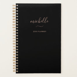 Maandelijks zwart zwart monogramscript planner